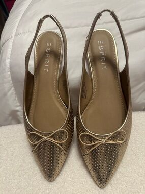 Esprit Petria Metallic Gold Pointed-Toe Slingback Flats